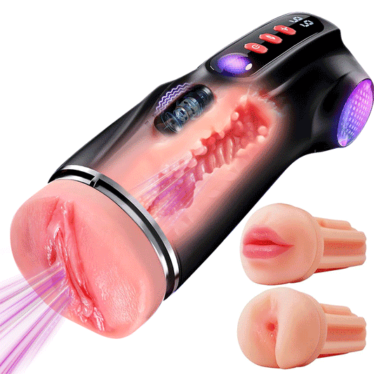 【Vente flash : -30 %】Daphne - Pompe à Penis avec 3 Manches Interchangeables, Chatte de Poche, 9 Modes de Succion & 9 Modes de Vibration, Masturbateur Masculin