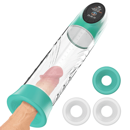 Green Pioneer - Pompe à pénis à eau avec écran LCD, 4 niveaux de pression et 9 modes d'aspiration