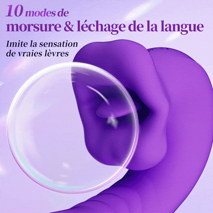 Vibromasseur point G 3 en 1 amélioré en forme de bouche pour flotter, mordre et lécher la langue