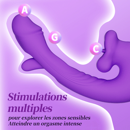 Vibromasseur point G 3 en 1 amélioré en forme de bouche pour flotter, mordre et lécher la langue