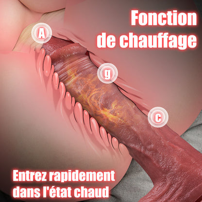 Jazz —— Vibration à 9 fréquences + gode télescopique à 3 fréquences, gland et testicules super simulés, chauffant