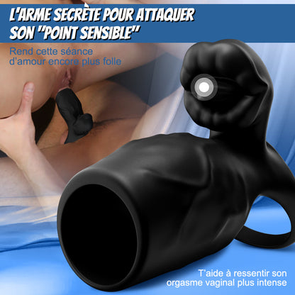 Titan - 9 Vibrations  Texture de Pénis Simulée  Anneau de Chasteté Double Testicules & Pénis  Jouet Sexuel pour Couples