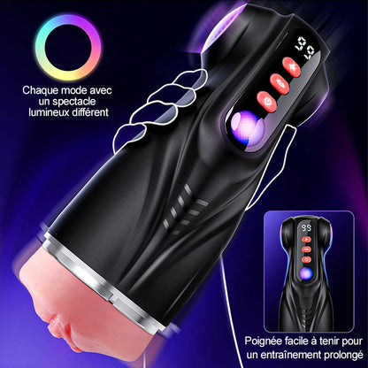 【Vente flash : -30 %】Daphne - Pompe à Penis avec 3 Manches Interchangeables, Chatte de Poche, 9 Modes de Succion & 9 Modes de Vibration, Masturbateur Masculin