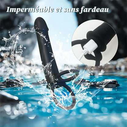 Gode anal à sangle pour couple avec anneau pénien vibrant