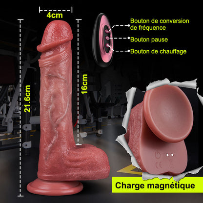 Jazz —— Vibration à 9 fréquences + gode télescopique à 3 fréquences, gland et testicules super simulés, chauffant