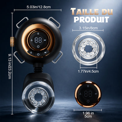 【Vente flash : -30 %】Hazel - Masturbateur masculin portable 3-en-1 avec gaine en silicone, fonctions de va-et-vient, rotation et vibration à 9 niveaux